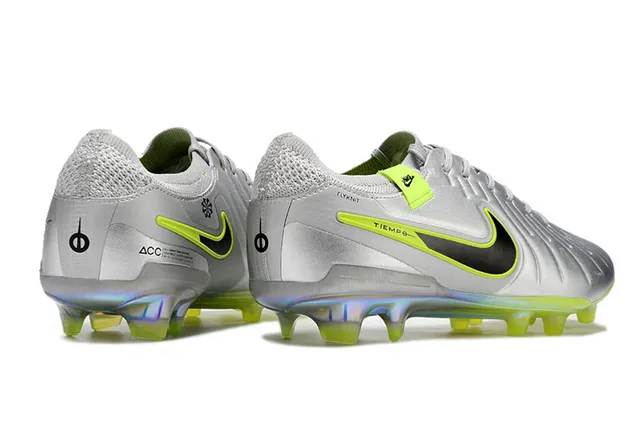 Nike Tiempo Parte superior plateada verde metálica con acentos neón lima Zapatos de fútbol para terreno firme 5