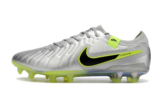 Nike Tiempo Parte superior plateada verde metálica con acentos neón lima Zapatos de fútbol para terreno firme 7