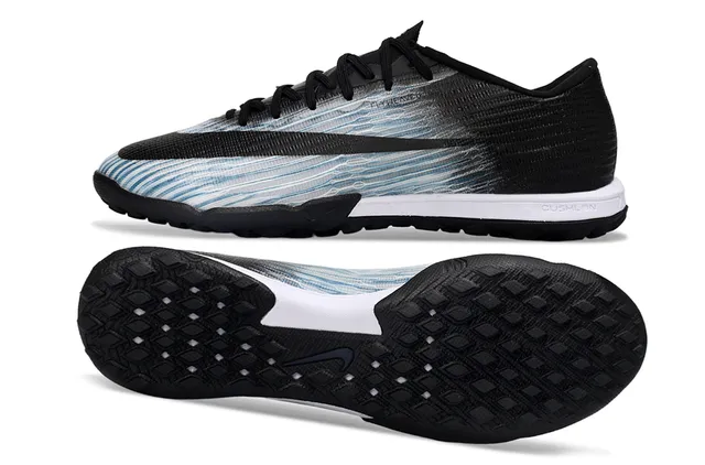 Nike Vapor Ultra Black Blue Knit Upper Wave Gradient Pattern Turf Soccer Shoes 6