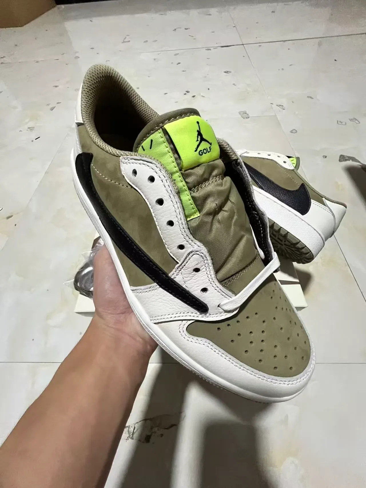 Nike White Army Green Deconstructed Overlay Textured Black Swoosh Lifestyle Sneakers 2