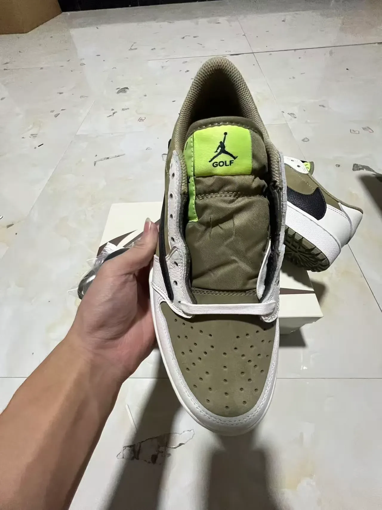 Nike White Army Green Deconstructed Overlay Textured Black Swoosh Lifestyle Sneakers 3