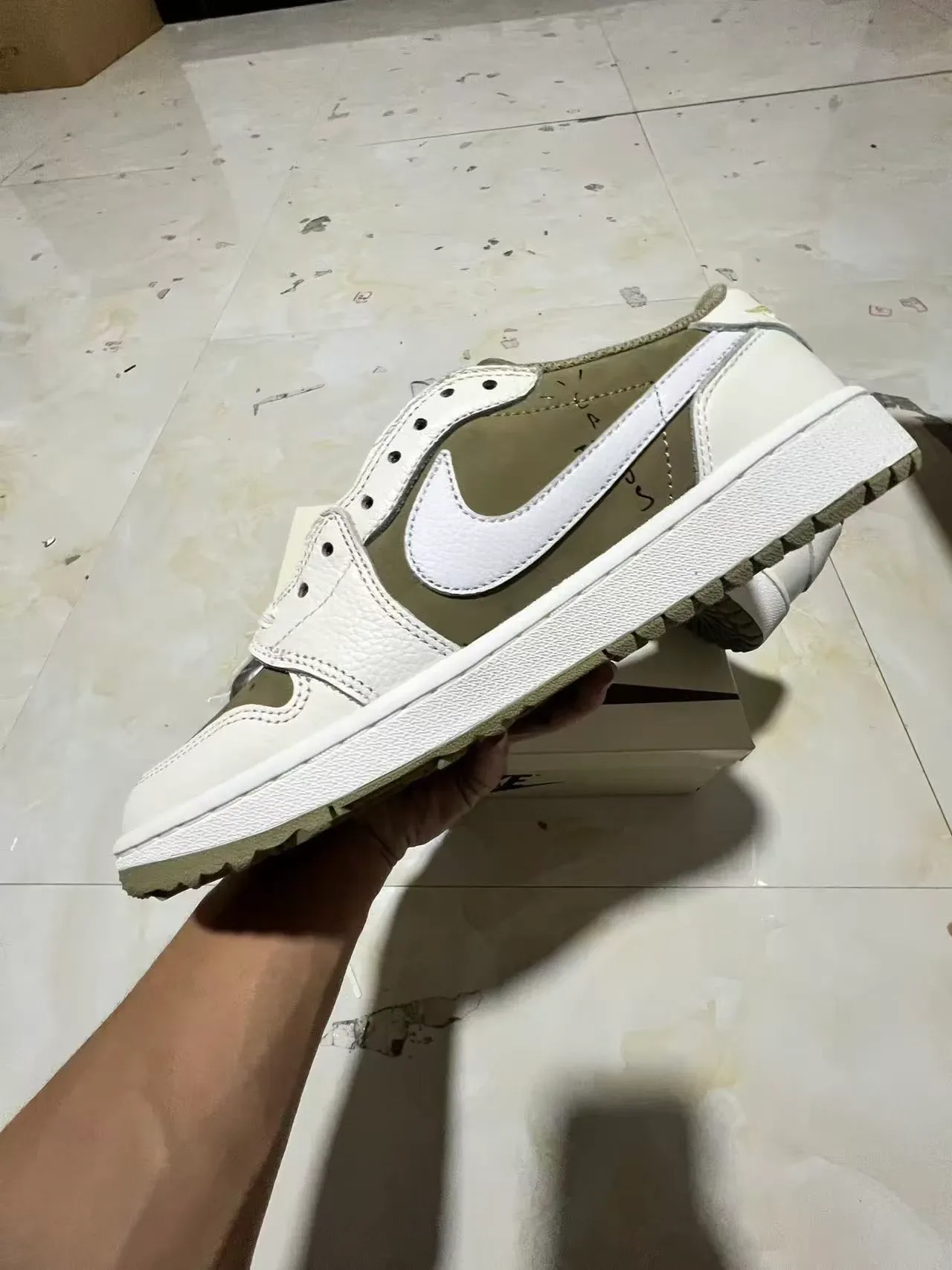 Nike White Army Green Deconstructed Overlay Textured Black Swoosh Lifestyle Sneakers 5