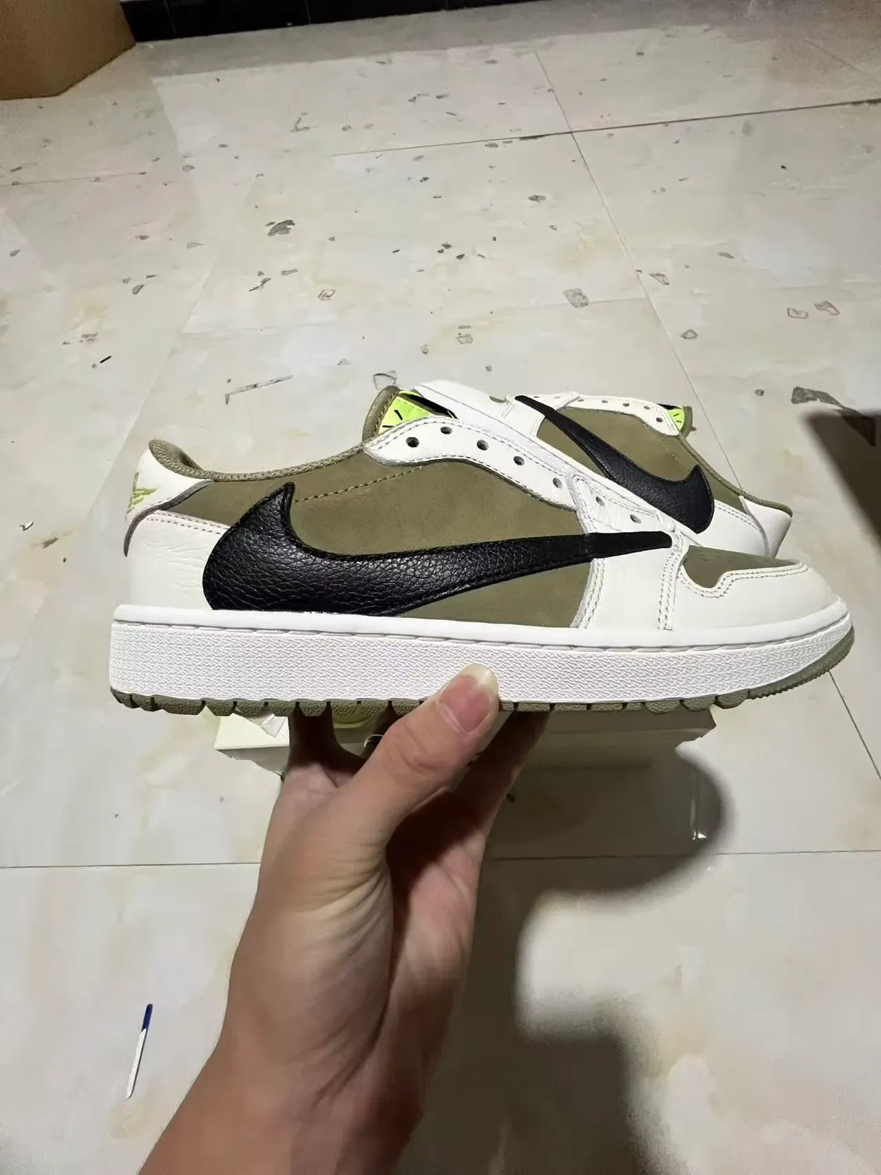 Nike White Army Green Deconstructed Overlay Textured Black Swoosh Lifestyle Sneakers 7