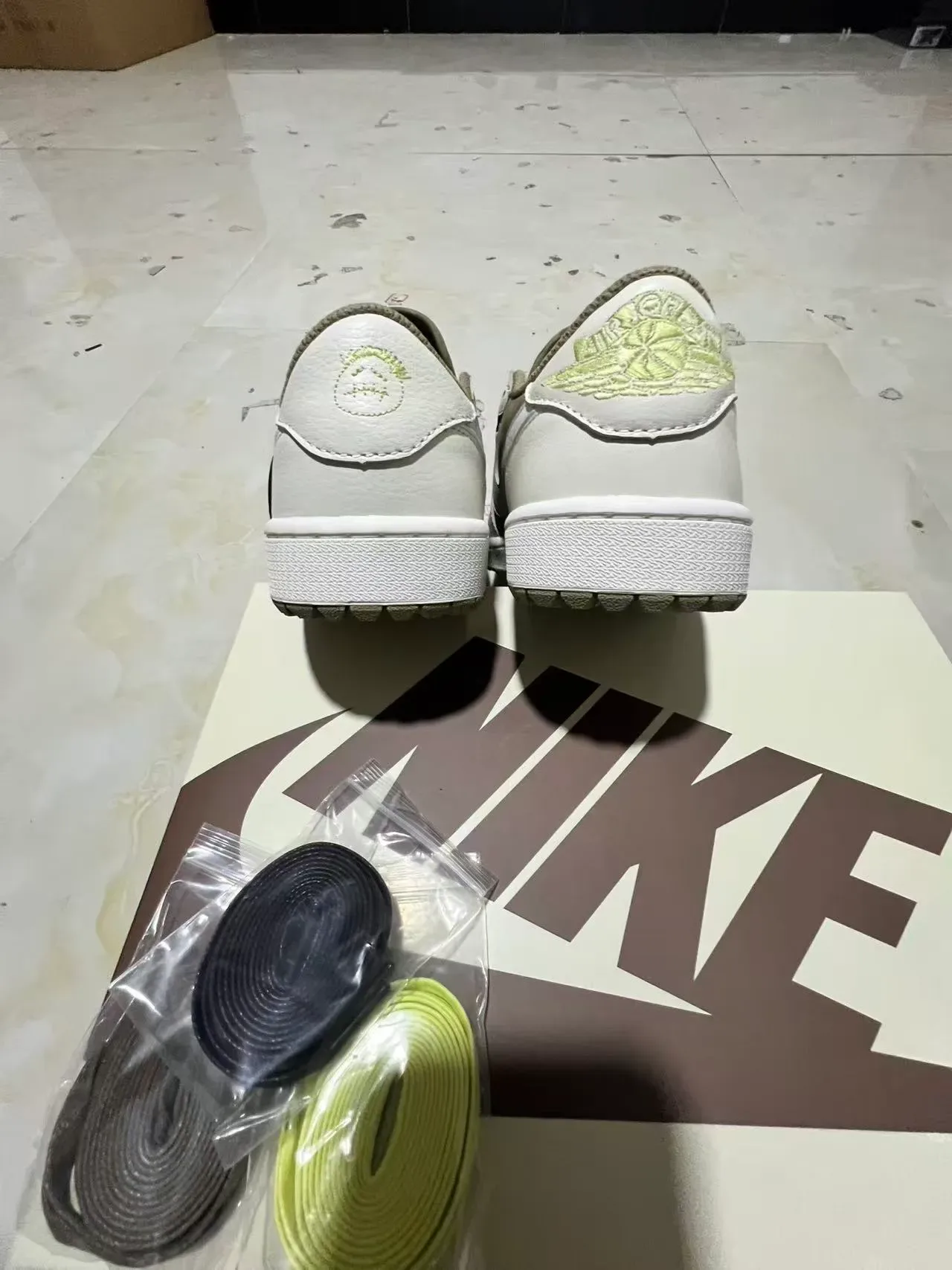 Nike White Army Green Deconstructed Overlay Textured Black Swoosh Lifestyle Sneakers 9
