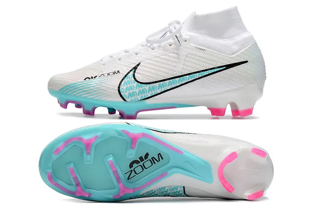 Nike Blanc Bleu Flyknit Haut Col de Chaussette Firm-Ground Chaussures de Football 2