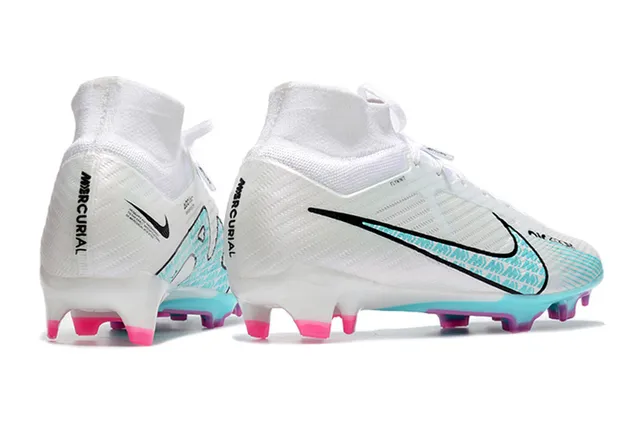 Nike Blanc Bleu Flyknit Haut Col de Chaussette Firm-Ground Chaussures de Football 7