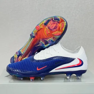 Nike White Blue Knit Upper Asymmetric Lacing Firm-Ground Soccer Shoes