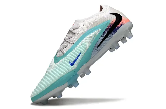 Nike Tênis de Futebol Brancos Azuis Upper Knit Lacetes Assimétricos Superfície Firm-Ground 3