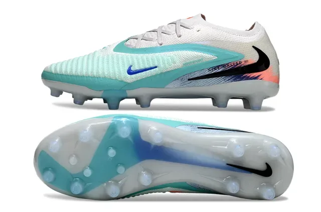 Nike Tênis de Futebol Brancos Azuis Upper Knit Lacetes Assimétricos Superfície Firm-Ground 6
