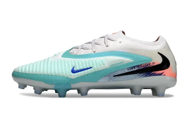 Nike Tênis de Futebol Brancos Azuis Upper Knit Lacetes Assimétricos Superfície Firm-Ground 7
