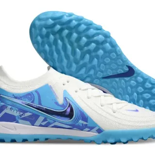 Nike Branco Azul Parte superior de tricô Colar de ajuste a meia Sapatos de futebol para gramado