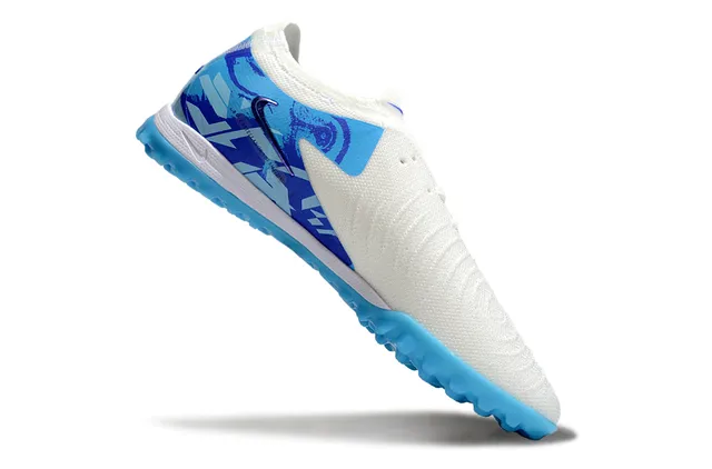 Nike White Blue Knit Upper Sock-Fit Collar Turf Soccer Shoes 2