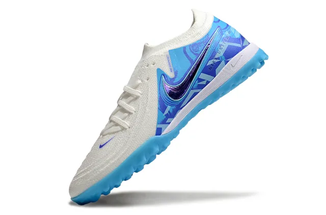 Nike White Blue Knit Upper Sock-Fit Collar Turf Soccer Shoes 3