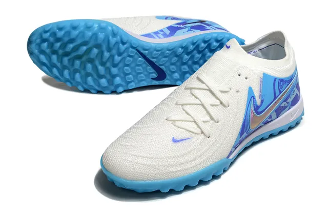 Nike White Blue Knit Upper Sock-Fit Collar Turf Soccer Shoes 4