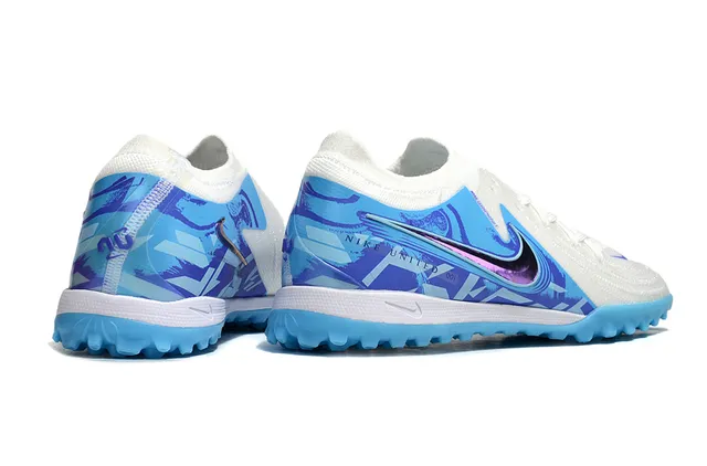 Nike White Blue Knit Upper Sock-Fit Collar Turf Soccer Shoes 5