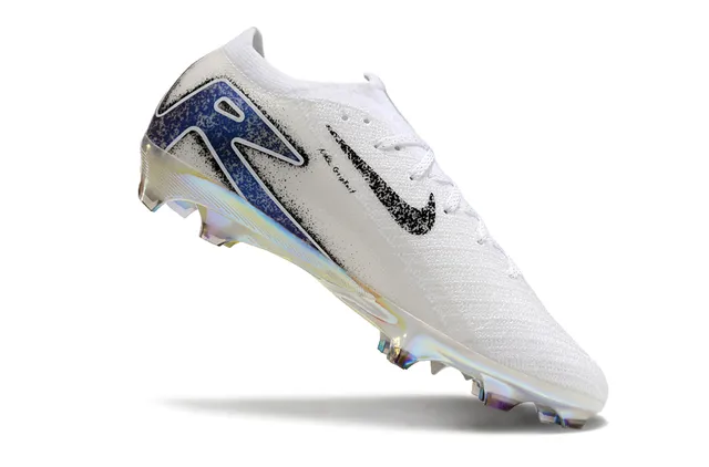 Nike White Blue Low-Cut Knit Upper Iridescent Sole Plate Firm-Ground Soccer Shoes 2