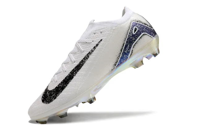 Nike White Blue Low-Cut Knit Upper Iridescent Sole Plate Firm-Ground Soccer Shoes 3