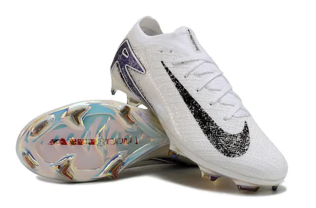 Nike White Blue Low-Cut Knit Upper Iridescent Sole Plate Firm-Ground Soccer Shoes 4