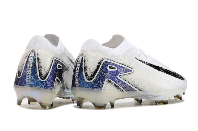 Nike White Blue Low-Cut Knit Upper Iridescent Sole Plate Firm-Ground Soccer Shoes 5