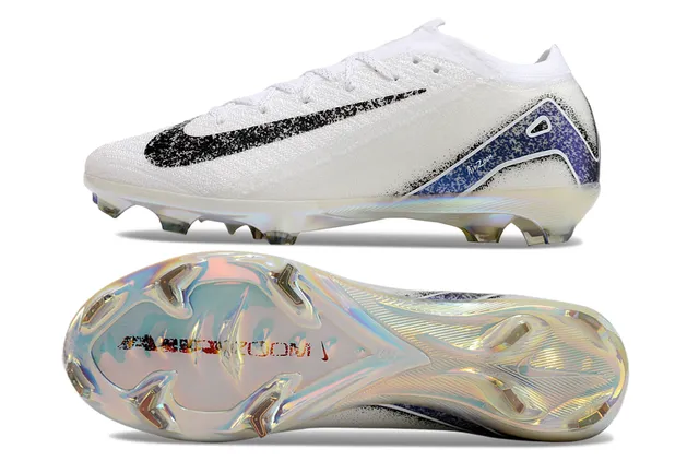 Nike White Blue Low-Cut Knit Upper Iridescent Sole Plate Firm-Ground Soccer Shoes 6