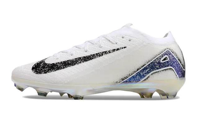 Nike White Blue Low-Cut Knit Upper Iridescent Sole Plate Firm-Ground Soccer Shoes 7