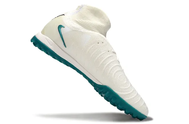 Nike Sapatos de futebol Branco Azul Colar de meia Facetado Verde turquesa Swoosh Gramado 2