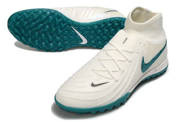 Nike Sapatos de futebol Branco Azul Colar de meia Facetado Verde turquesa Swoosh Gramado 4