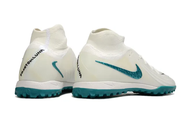 Nike Sapatos de futebol Branco Azul Colar de meia Facetado Verde turquesa Swoosh Gramado 5