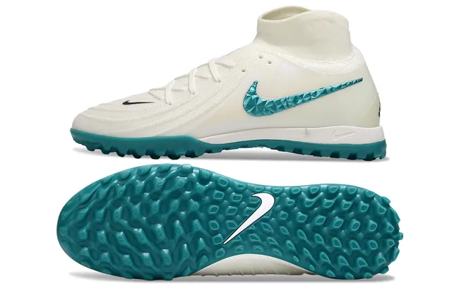 Nike Sapatos de futebol Branco Azul Colar de meia Facetado Verde turquesa Swoosh Gramado 6
