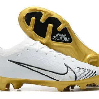 Nike White Gold Low-Cut Knit Upper Molded Cleat Sole Firm-Ground Soccer Shoes