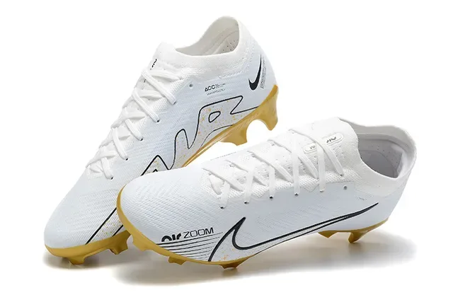 Nike White Gold Low-Cut Knit Upper Molded Cleat Sole Firm-Ground Soccer Shoes 2