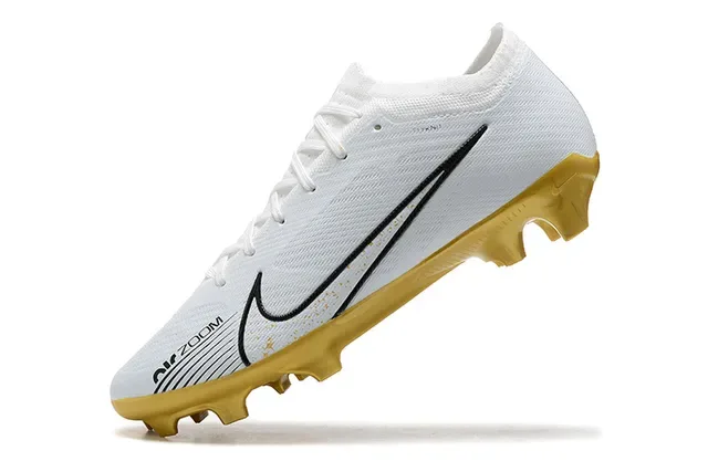 Nike White Gold Low-Cut Knit Upper Molded Cleat Sole Firm-Ground Soccer Shoes 4