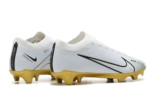 Nike White Gold Low-Cut Knit Upper Molded Cleat Sole Firm-Ground Soccer Shoes 5