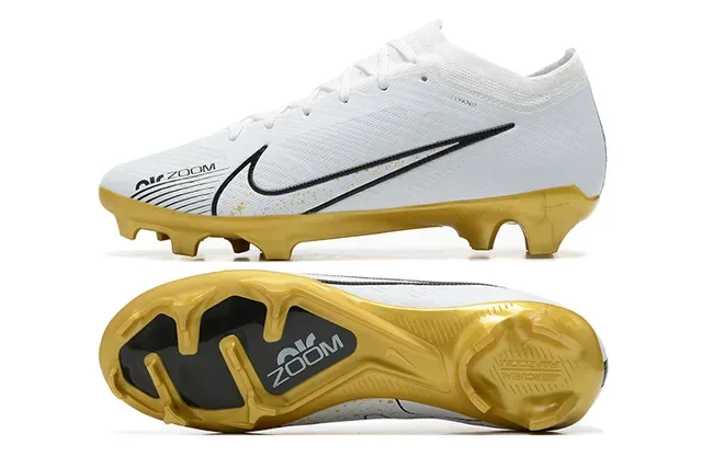 Nike White Gold Low-Cut Knit Upper Molded Cleat Sole Firm-Ground Soccer Shoes 9