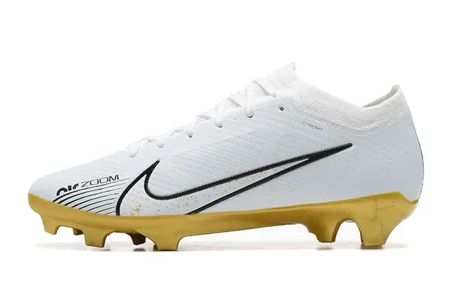 Nike White Gold Low-Cut Knit Upper Molded Cleat Sole Firm-Ground Soccer Shoes 10