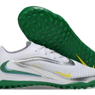 Nike सफेद हरा बुनाई ऊपरी असममित लेसिंग टर्फ फुटबॉल जूते