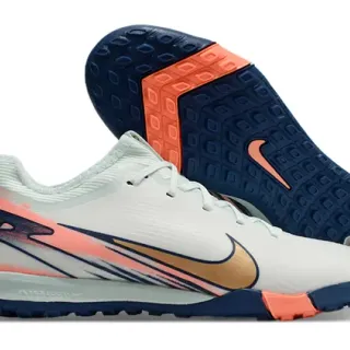 Nike White Navy Low-Cut Synthetic Upper Dynamic Cage Overlay Turf Soccer Shoes