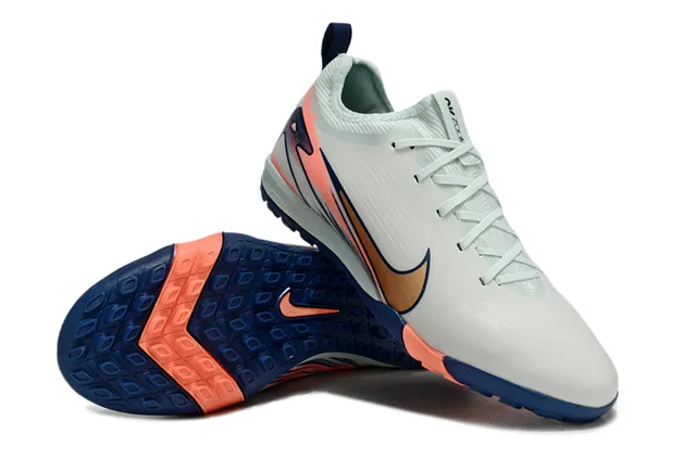 Nike White Navy Low-Cut Synthetic Upper Dynamic Cage Overlay Turf Soccer Shoes 4