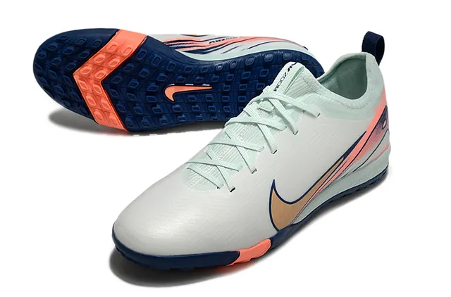 Nike White Navy Low-Cut Synthetic Upper Dynamic Cage Overlay Turf Soccer Shoes 5
