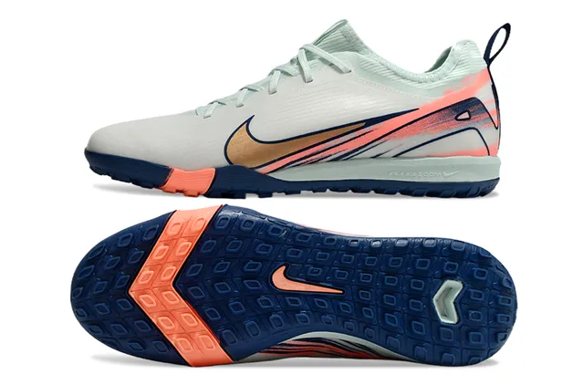 Nike White Navy Low-Cut Synthetic Upper Dynamic Cage Overlay Turf Soccer Shoes 7