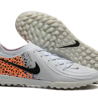 Nike White Orange Knit Upper Speckled Heel Panel Turf Soccer Shoes