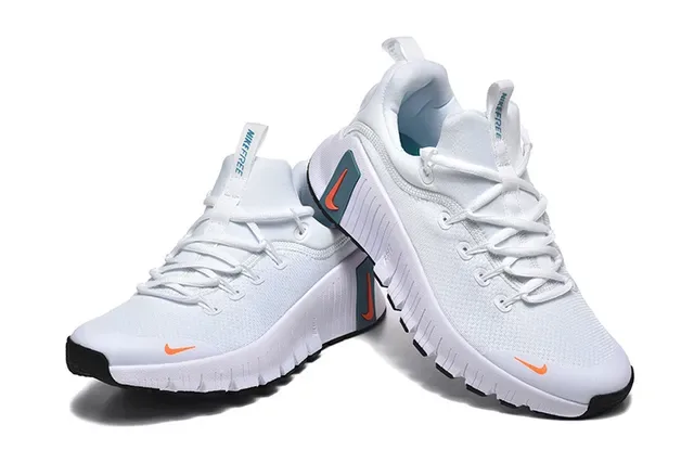 Nike White Orange Sculpted Ridged Midsole Mesh Knit Upper Lifestyle Sneakers 2
