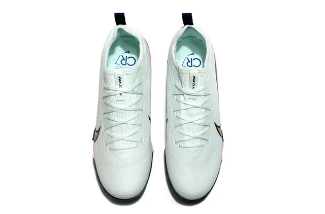 Nike White Pink Knit Upper Asymmetrical Swoosh Overlay Turf Soccer Shoes 2