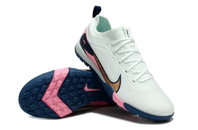Nike White Pink Knit Upper Asymmetrical Swoosh Overlay Turf Soccer Shoes 3