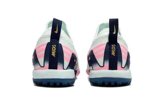 Nike White Pink Knit Upper Asymmetrical Swoosh Overlay Turf Soccer Shoes 4