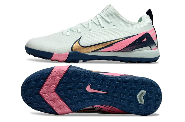 Nike White Pink Knit Upper Asymmetrical Swoosh Overlay Turf Soccer Shoes 5