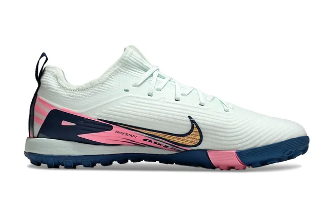 Nike White Pink Knit Upper Asymmetrical Swoosh Overlay Turf Soccer Shoes 7