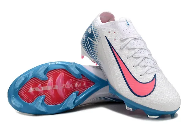 Nike أحذية كرة القدم بيضاء وردية Low-Cut Knit Upper Dynamic Cage Overlay Firm-Ground 4