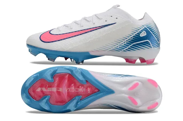 Nike أحذية كرة القدم بيضاء وردية Low-Cut Knit Upper Dynamic Cage Overlay Firm-Ground 6