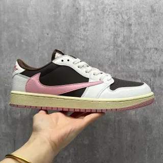 Nike White Pink Low-Top Leather-Paneled Lifestyle Sneakers